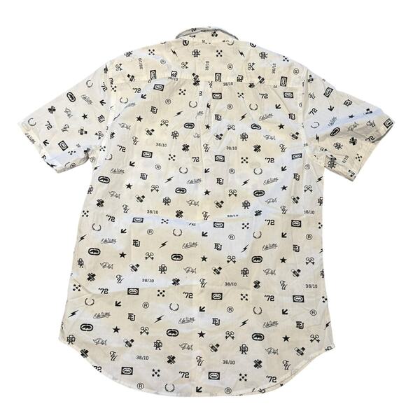 Ecko Men’s Medium White and Black Short Sleeve Button Up Shirt - Picture 2 of 8